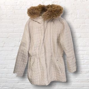 CALVIN KLEIN fur hood zip up parka, size small